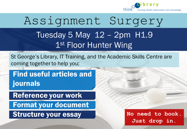 Assignment surgery 5 May A4 poster for the blog etc