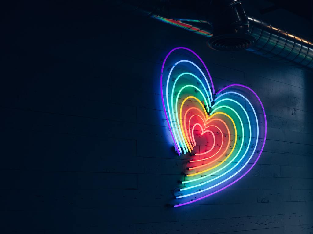 Rainbow heart that is lighting up. 