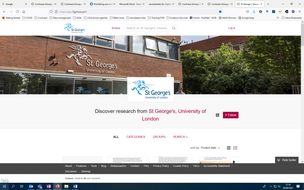 Screenshot of the St George's Figshare landing page.